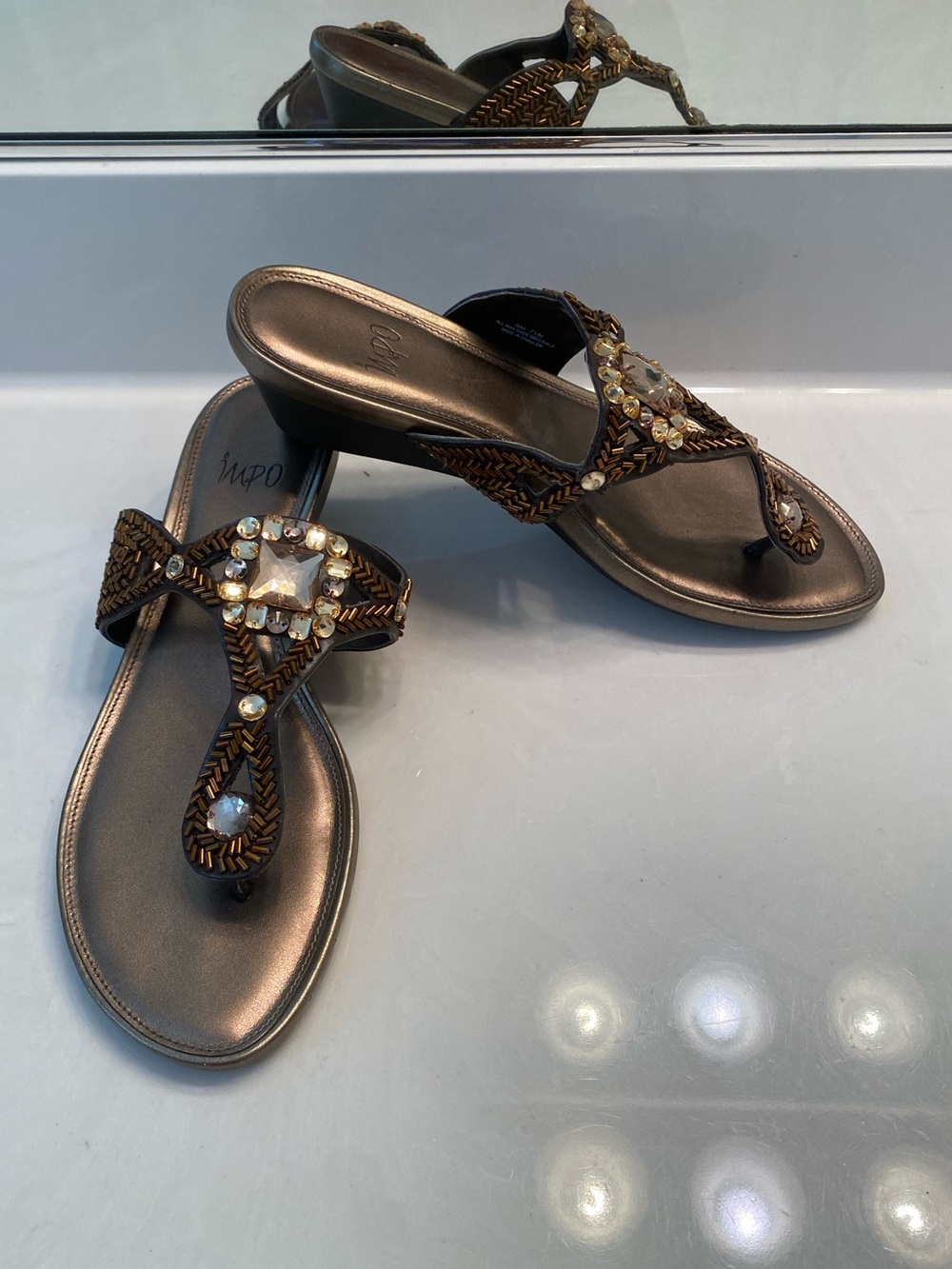 Embellished Bronze Women's Thong Sandals size 7.5